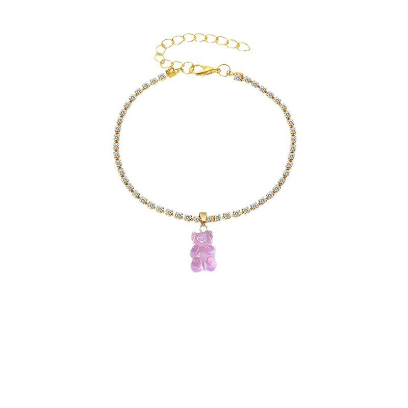 Creative Resin Bear Chain Rhinestone Anklet