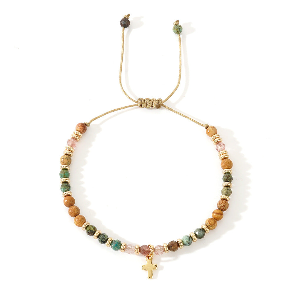 Women's Hand-woven Cross Natural Semi-precious Stone Bracelet