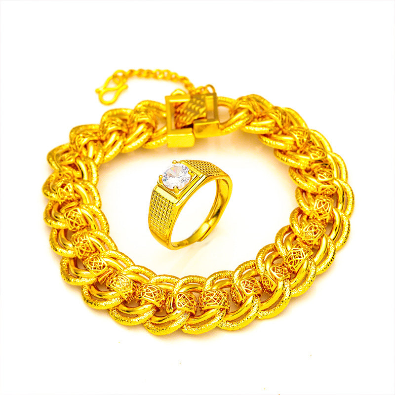 Classic Elegant Men's Ornament Simulation Gold Long Non-fading Gold-plated Brass Bracelet