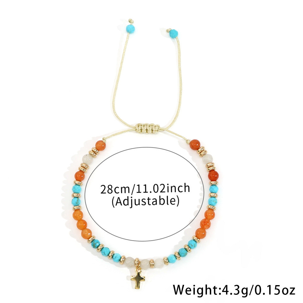 Women's Hand-woven Cross Natural Semi-precious Stone Bracelet