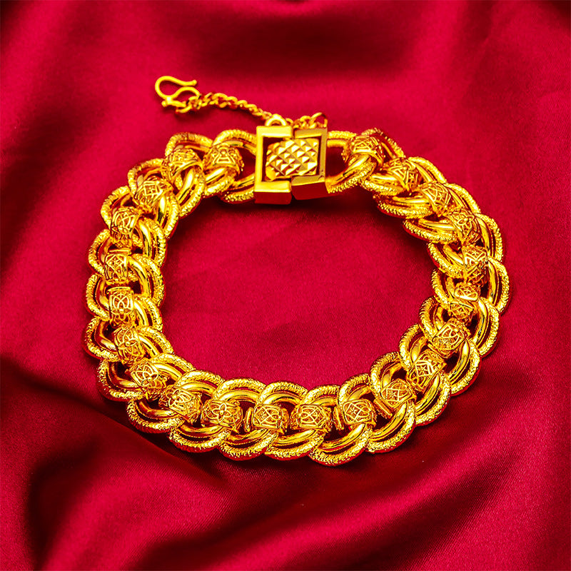 Classic Elegant Men's Ornament Simulation Gold Long Non-fading Gold-plated Brass Bracelet