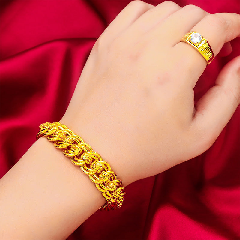Classic Elegant Men's Ornament Simulation Gold Long Non-fading Gold-plated Brass Bracelet